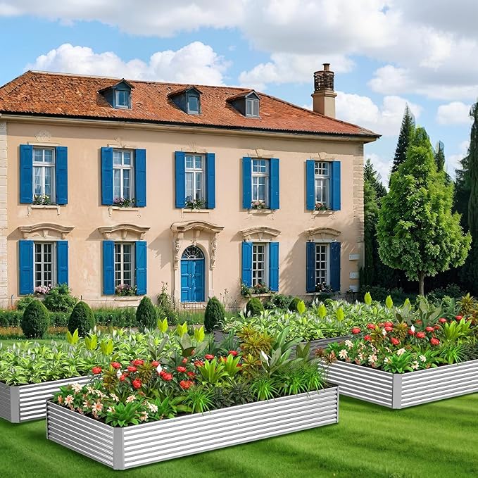 FRIZIONE 3pcs 4x2ft Galvanized Raised Garden Bed Outdoor,Above Ground Garden Bed for Vegetable,Metal Raised Beds for Flower,Steel Raised Beds for Gardening