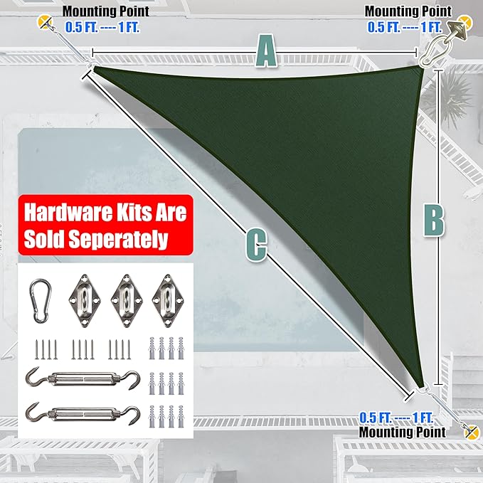 Amgo Custom Size 14' x 15' x 20.5' Green Right Triangle Sun Shade Sail UPF50+ AGTAPRT12, Order to Make Canopy Awning, 95% UV Blockage, Water & Air Permeable, Commercial Standard (We Customize)