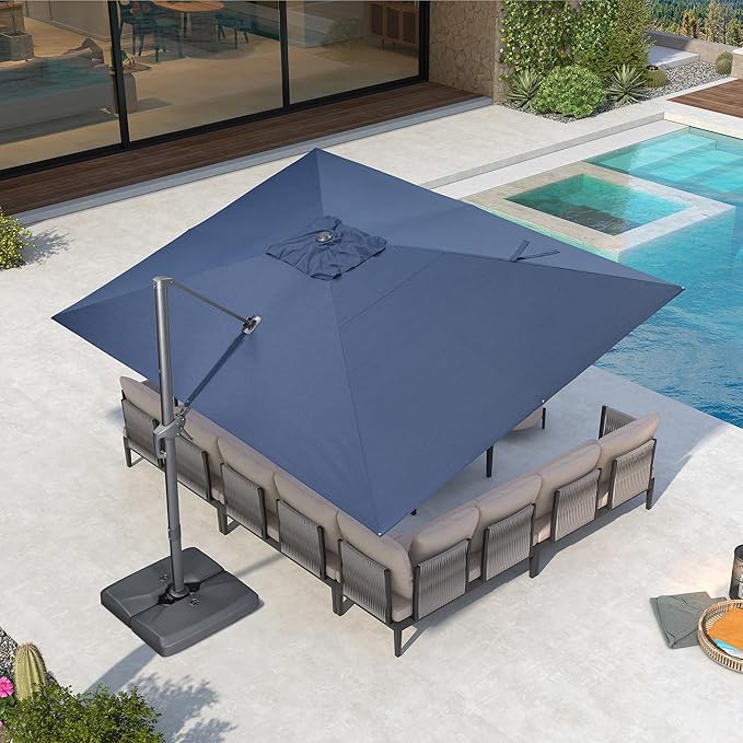 PURPLE LEAF Patio Umbrella 10' X 13' Rectangle Cantilever Umbrella Large Aluminum Outdoor Umbrellas with 360-degree Rotation & UPF40+ Premium Fabric for Deck Pool Garden Yard, Ocean Slate