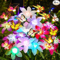 Garpar Solar Lights Outdoor Decorative, Upgraded 4 Pack Flowers with 16 Color Changing Lilies and 12 Butterflies, Brighter Waterproof Garden Decor for Yard Lawn Pathway, Gift for Mom Women Grandma