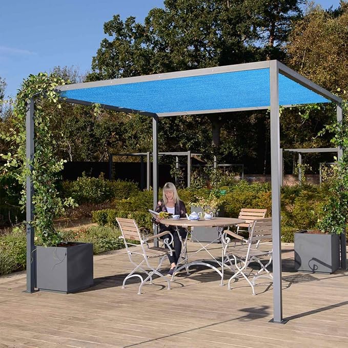 Eden's Decor Straight Flat-Edged Sun Shade Sail Rectangular 6' x 15' Blue UV-Blocking Outdoor Canopy Fabric Cloth Awning for Pergola Patio Garden Backyard Custom Size