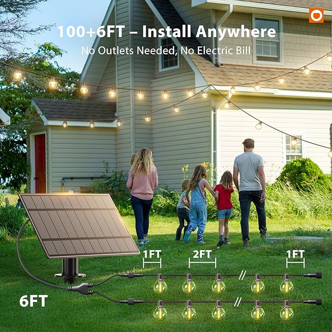addlon 100FT Solar String Lights Outdoor with Remote, 54 LED Shatterproof Bulbs, Dimmable & Timable, 3 Light Modes, G40 Waterproof Solar String Lights for Outside Backyard Party Decor