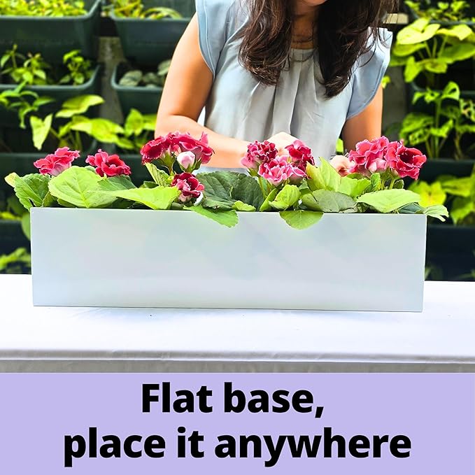 LaLaGreen Wall Planter (30 Inch, 4 Pack) White Carbon Steel Metal Hanging Flower Pots, Long Rectangular Wall Mount Window Box Planters for Outdoor Plants, Succulents, Fence, Deck Home Garden Decor