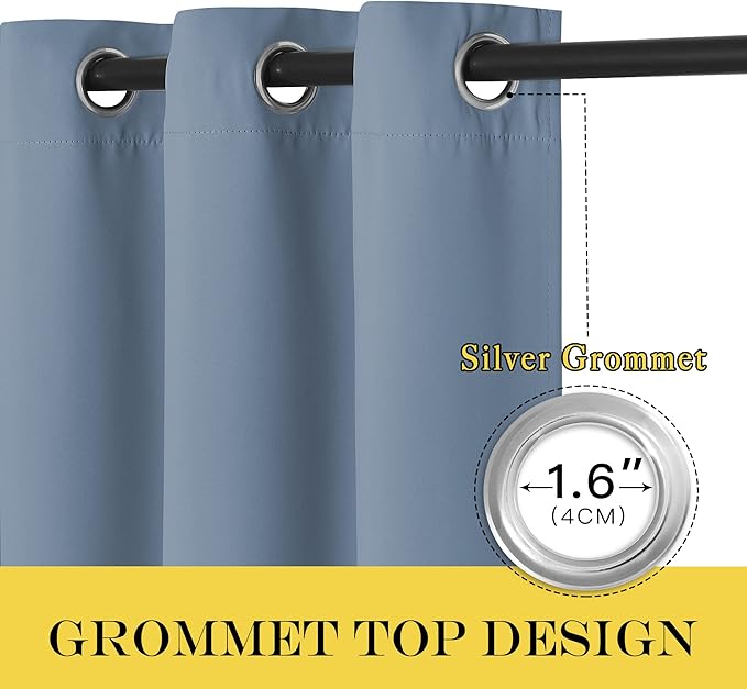 NICETOWN Stone Blue Short Blackout Curtain for Bathroom - Blackout Thermal Insulated Solid Grommet Sound & Light Blocking Drape Small Window Treatment for Kitchen/Cafe (1 Panel, W52 x L45)