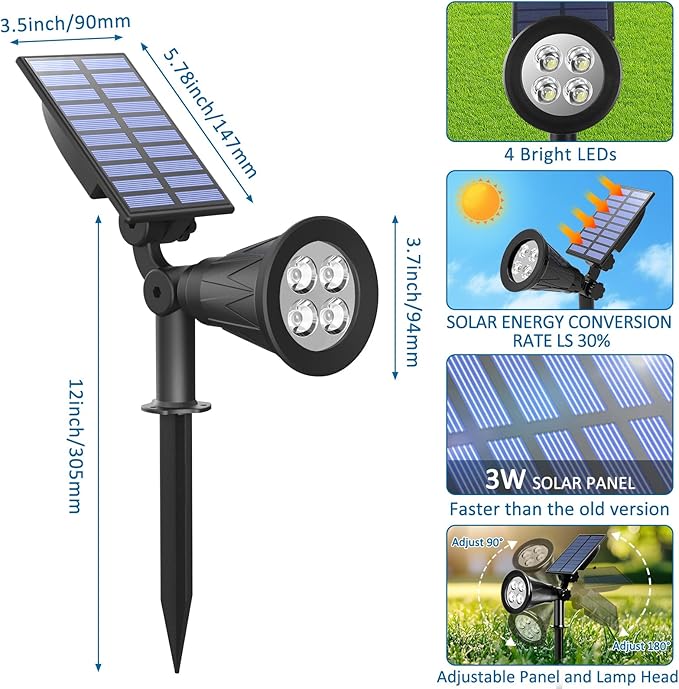 T-SUNUS Blue Solar Lights Outdoor Christmas, 2 Modes Garden Spotlights Waterproof IP65 Auto On/Off Security Landscape Pond Spot Light for Tree Flag Patio Garage Yard Driveway Pool Halloween 2 Pack