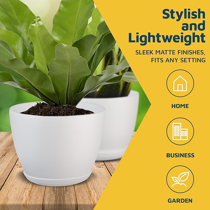Lifemaster Eco Friendly Plant Pot Set -20-Pack Home Decor Flower Indoor and Outdoor Plastic Pots with Drainage Holes, Assorted Sizes (7", 6.6", 6", 5.3", 4.8") - Stackable Garden Versatile Planters