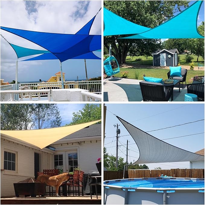 Patio Paradise 23' x 23' x 23' Sun Shade Sail Triangle Canopy Shade Cloth Fabric Sunlight Block Patio Pergola Cover HDPE Deck Awning for Outdoor Backyard Roof Shading, Blue