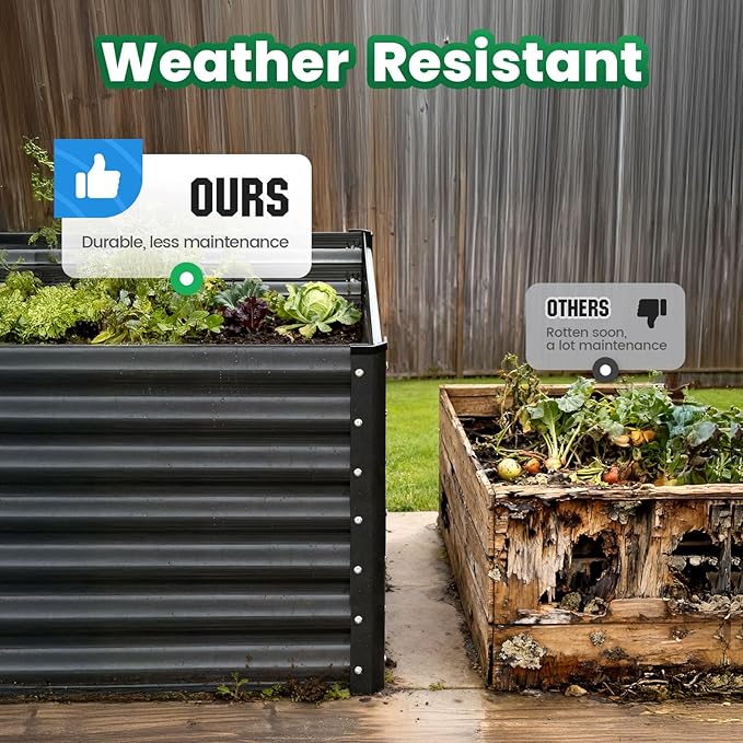 Quictent Galvanized Raised Garden Bed 8x4x2 Ft Tall Metal Planter Box for Vegetables Bottomless for Backyard, 2 Tomato Cages Included, 22.04" Deep, Dark Grey