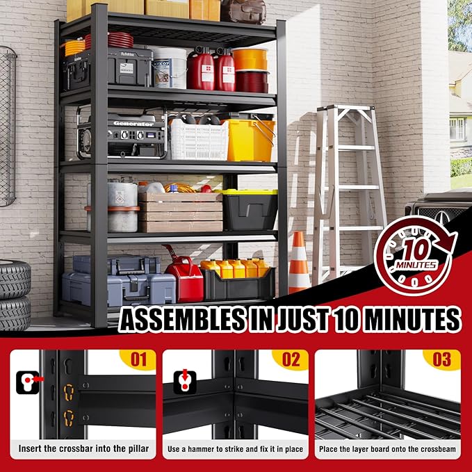 Set of 3 Garage Shelving-3000 lbs 5 Tier Storage Shelves,Adjustable Heavy Duty Metal Shelving Unit and Storage Large Wire Rack,Utility Steel Shelf for Warehouse Industrial Pantry Basement -78"x46"x20"