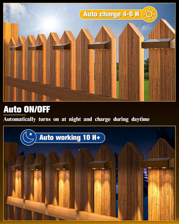 Solar Fence Lights 12 Pack Brown, 50 Lumens Outdoor Fence Lights Solar Powered with 12 Modes RGB Color Glow LED Deck Lighting Outdoor Waterproof IP65, Backyard, Deck, Porch, Railing, Pool, Wall