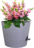 12 inch Large Self Watering Pots for Indoor Outdoor Plants, Plant Pots with Mesh Drainage Holes for Garden House Plants, Plastic Planters with Reservoir for Flower, Speckled Grey