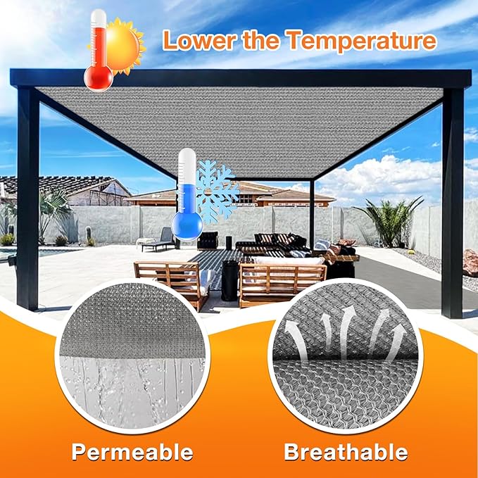 Artpuch Outdoor Pergola Shade Cover 14x17 FT Sun Shade Cloth with Grommets Light Grey 90% UV Protection Canopy Patio Privacy Screen (Customized Available)
