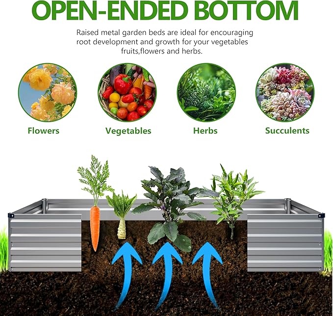 2PCS 12x3x1ft Galvanized Raised Garden Bed Kit, Galvanized Planter Raised Garden Boxes Outdoor, Large Metal Raised Garden Beds for Vegetables,Silver