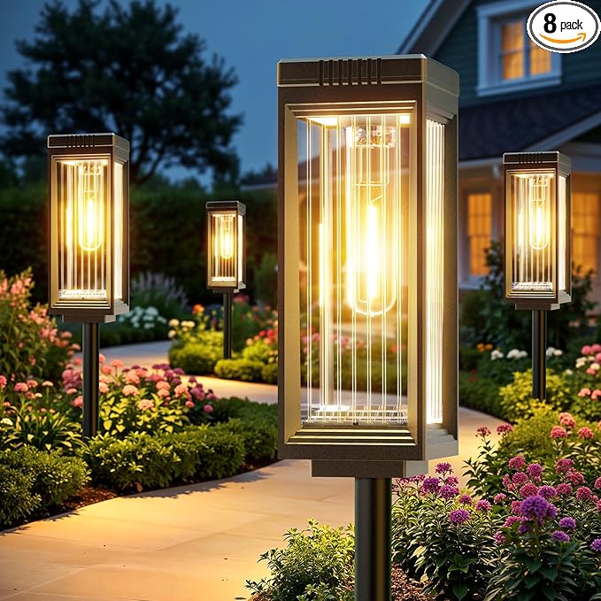 Solar Pathway Lights Outdoor, 8 Pack Upgraded Solar Lights Outdoor Waterproof, Bright Up to 15 Hrs Auto On/Off Garden Light for Yard Patio Lawn Path Walkway Driveway Outside Decor