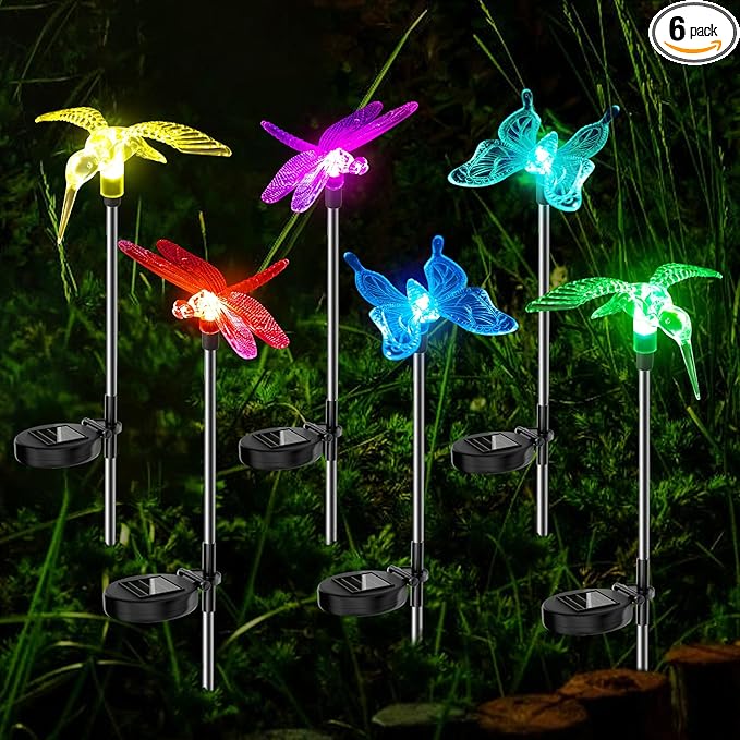 Anordsem Solar Garden Lights Outdoor: 6 Waterproof PVC Insect Stake Light Heads - Changeable Color LED Lighting for Gardener Yard Decoration - Christmas Gifts for Homeowners Over 30