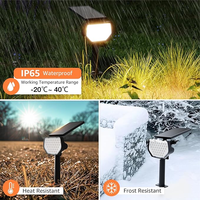 Lepro Solar Decorative Spot Lights 2 Pack, Warm White Accent Lights for Garden Ambiance, IP65 Waterproof Adjustable Landscape Lighting to Highlight Statues, Plants, Pathways & Yard Decor