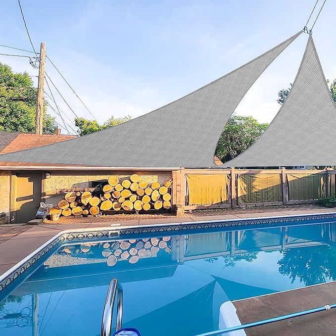 E&K Sunrise 15' x 15' x 15' Sun Shade Sail Triangle Canopy Shade Cover UV Block for Patio Backyard Garden Outdoor (Light Gray)