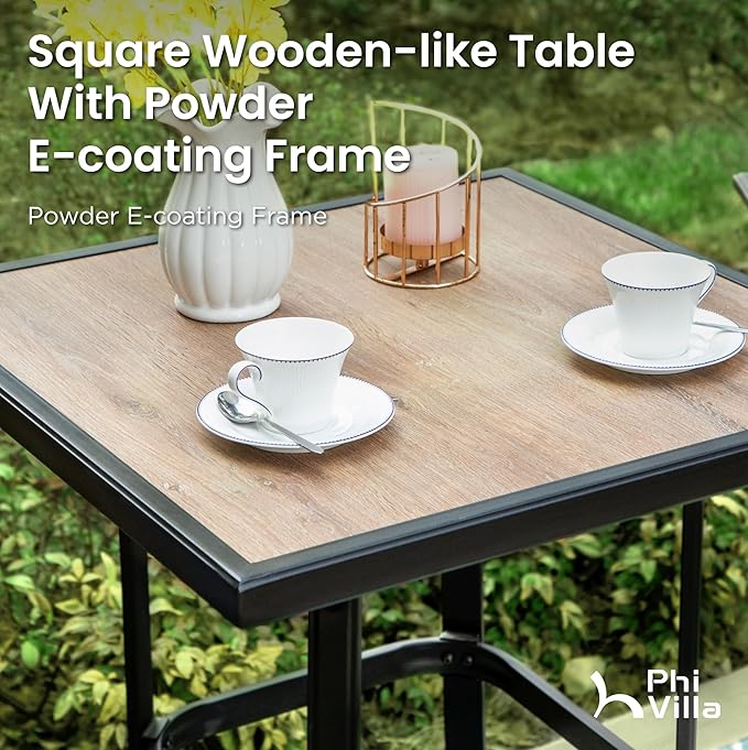 PHI VILLA Outdoor Patio Swivel Bar Set of 3, Textilene Furniture Bistro Set with 2 Bar Stools and Square Patio Bar Table for Garden Lawn Yard