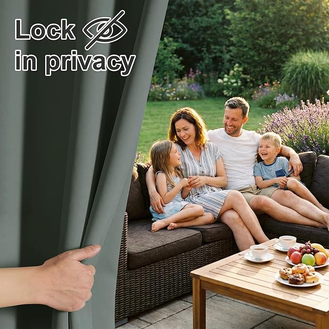 RYB HOME Extra Wide Outdoor Curtains for Patio Waterproof Heavy Duty Thermal Insulated in Summer Full Coverage Privacy for Gazebo, Cabana & Pergola, W100 x L90, Dark Green, 1 Panel