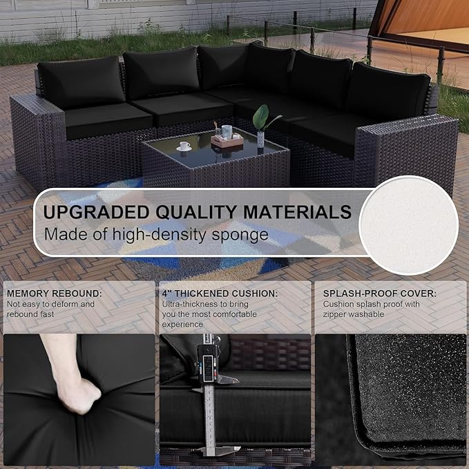 Kullavik 12 Pieces Outdoor Patio Furniture Set PE Wicker Rattan Sectional Sofa Patio Conversation Sets,Black