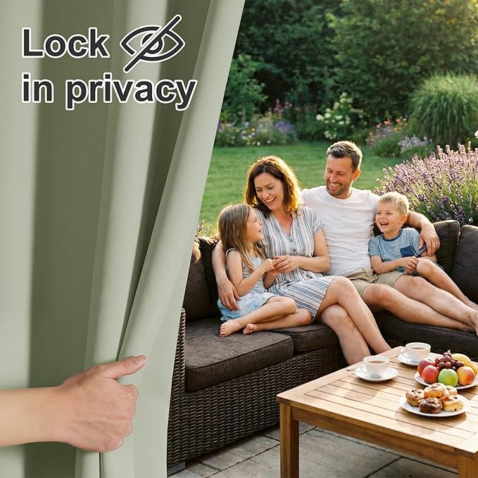 RYB HOME Outdoor Curtains for Patio Waterproof Block Sunlight Thermal Insulated Privacy Assured Thick Outside Curtains for Pergola, Cabana, Gazebo, W52 x L72, Sage Green, 1 Panel