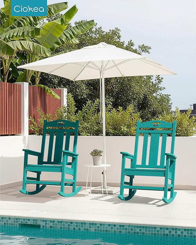 Ciokea Oversized Outdoor Rocking Chair, 380lbs Heavy-Duty Large Patio Rocker, Weather Resistant & Anti-Fade Porch Chair, High Back Cozy Rocking Chair for Outside, Fire Pit, Deck, Garden, Aruba Blue