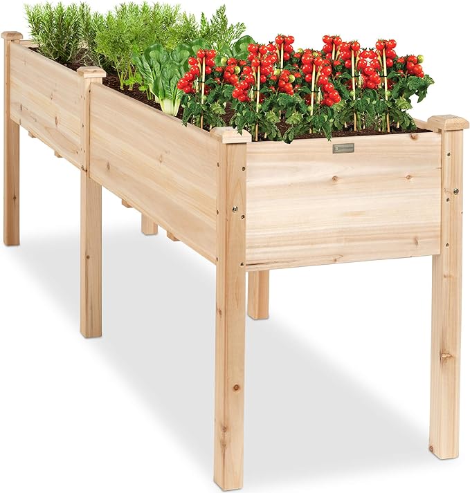 Best Choice Products 72x24x30in Raised Garden Bed, Elevated Wood Planter Box Stand for Backyard, Patio, Balcony w/Divider Panel, 6 Legs, 300lb Capacity - Natural