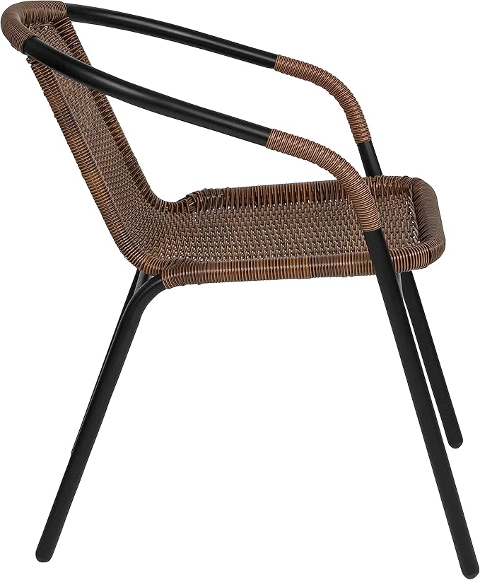 Flash Furniture Lila Modern Rattan Indoor/Outdoor Stackable Dining Chairs, Stacking Rattan Bistro Chairs for Patio or Restaurant, Set of 2, Brown
