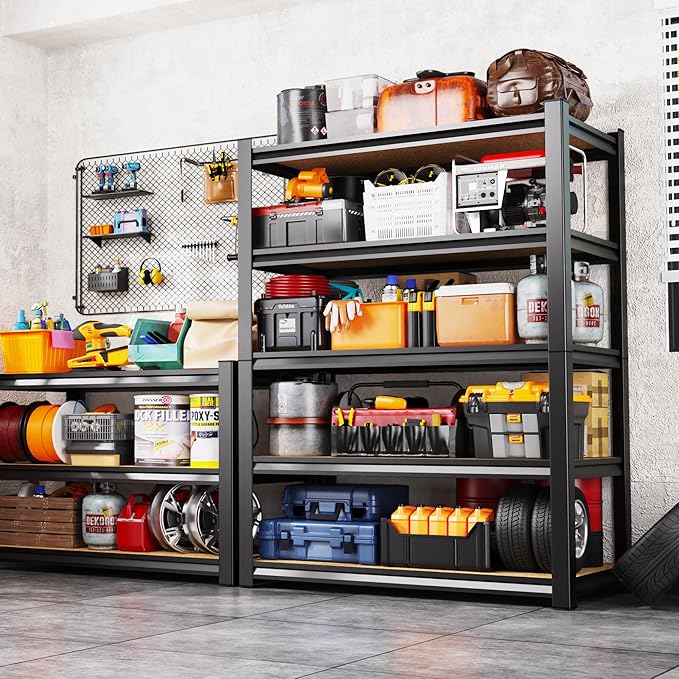 71.2" H Garage Shelving Heavy Duty Storage Shelves, Metal Adjustable Shelving Unit, Utility Garage Organizer Shelf for Basement, Pantry, Kitchen, Warehouse,15.7" Dx35.4 Wx71.2 H Black