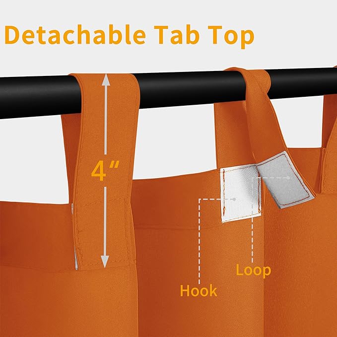 Easy-Going Outdoor Patio Curtains Detachable Tab Top Windproof Weatherproof Curtain for Cabana, Porch, Pergola and Gazebo, Tab Bottom Drape, 2 Panels, 54W x 96L inch, Orange