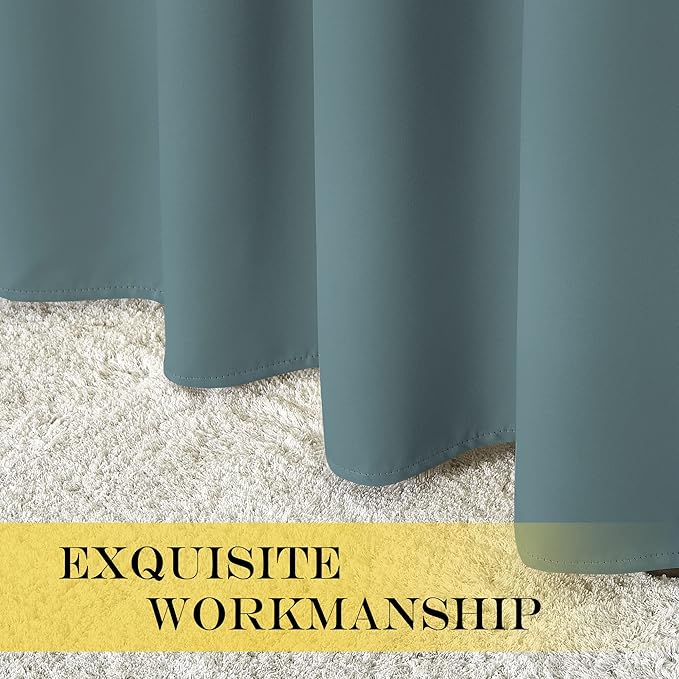 NICETOWN Blackout Greyish Blue Curtain & Drape 108 inches Long - Energy Saving Thermal Drape Grommet Sound Reducing Light Blocking Window Treatment for Bedroom (1 Panel, W52 x L108)