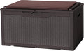 Flamaker Deck Box with Cushion 100 Gallon Waterproof Resin Storage Box with Air Rod Indoor Outdoor Lockable Storage Bench for Patio Furniture, Tools, Pool Accessories (Deep Brown)