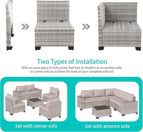 12-Piece Outdoor Patio Furniture Set Wicker Sectional Sofa Set, Patio Conversation Set with Thickened Cushions & Coffee Table for Garden, Backyard, Poolside, Sand