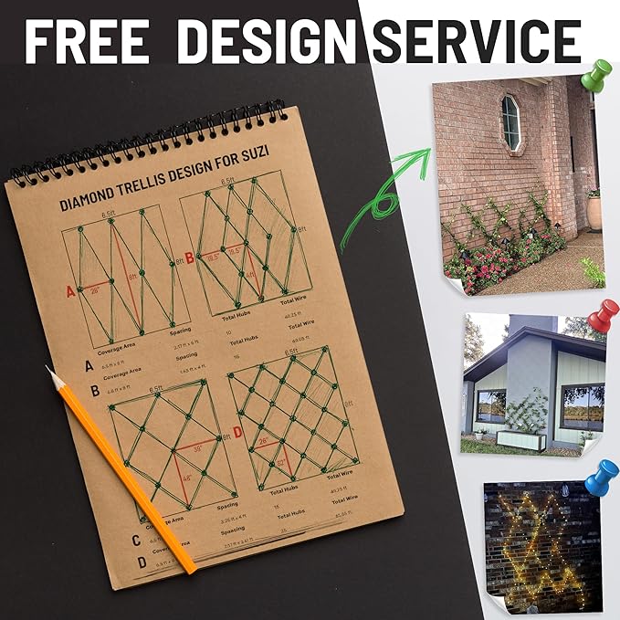 Wire Trellis for Climbing Plants Outdoor, 20-Set Wall Trellis Kit, T316 Espalier System for Fence and Garden DIY Projects (Hubs Only, Without Cable)