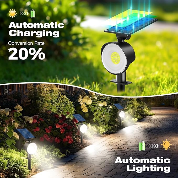 nipify 6 Pack Solar Spot Lights Outdoor Waterproof with 3 Modes, Solar Spotlight Light for Outside Yard Landscape Lighting Pathway Lights Wall,Cool White