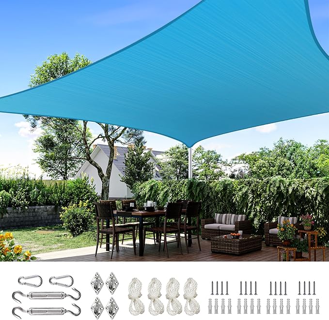 Quictent 20x16ft Rectangular Sun Shade Sail 185G HDPE Canopy 98% UV Block Outdoor Patio Garden Commercial Deck with Hardware Kit (Turquoise)