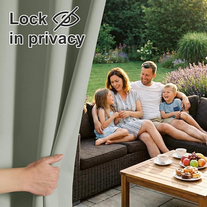 RYB HOME Outdoor Curtains for Patio Waterproof Block Sunlight Thermal Insulated Privacy Assured Thick Outside Curtains for Deck, Balcony, Pool, W52 x L63, Sea Green, 1 Panel