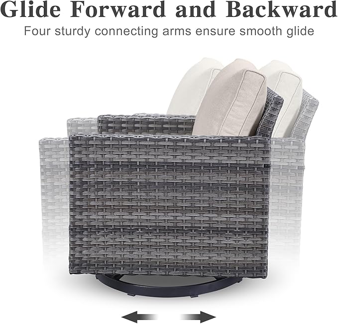 Belord Outdoor Sectional Sofa with 41" Propane Fire Pit Table - 9 Piece Patio Conversation Set with Storage Box and Swivel Rocker Chairs All-Weather PE Wicker Furniture Set Gray