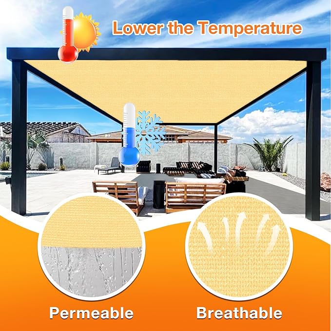 Artpuch Outdoor Pergola Shade Cover 12x12 FT Sun Shade Cloth with Grommets Sand 90% UV Protection Canopy Patio Privacy Screen (Customized Available)