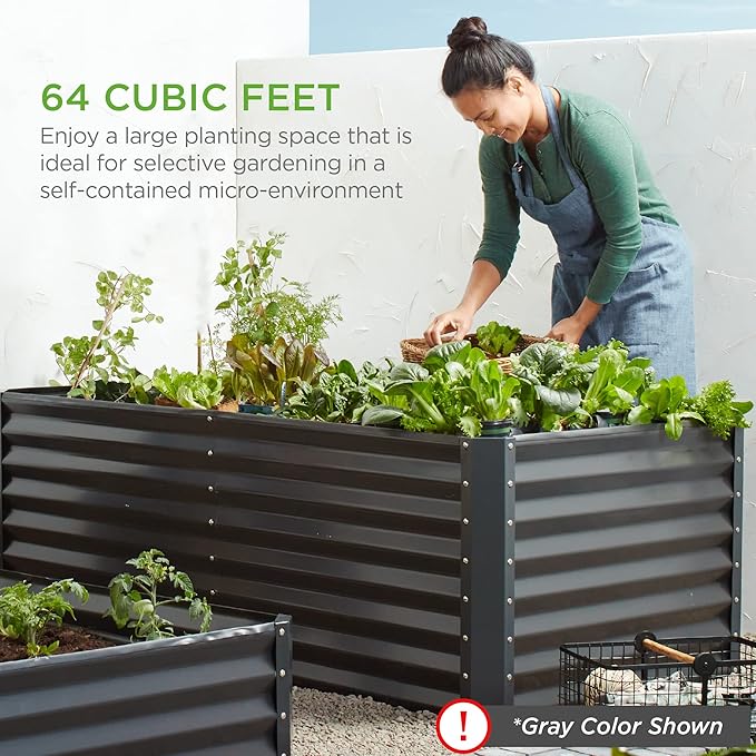 Best Choice Products 8x4x2ft Outdoor Metal Raised Garden Bed, Deep Root Planter Box for Vegetables, Herbs & Flowers, 478-Gallon Capacity, 100% Non Toxic Materials - Taupe
