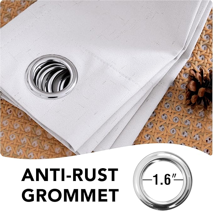 H.VERSAILTEX Primitive Polyester and Acrylic Curtains 100% Blackout Curtain Drapes Burlap Curtains with White Thermal Insulated Liner, Grommet Top Drapes (2 Panels, 42 x 84 Inch, Bright White)