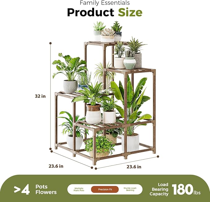 Bamworld Plant Stand Indoor Outdoor Corner Shelf Plant Holder 4-Pot Flower Stand Wood Plant Rack Indoor Multiple Plants Patio Balcony Garden Livingroom