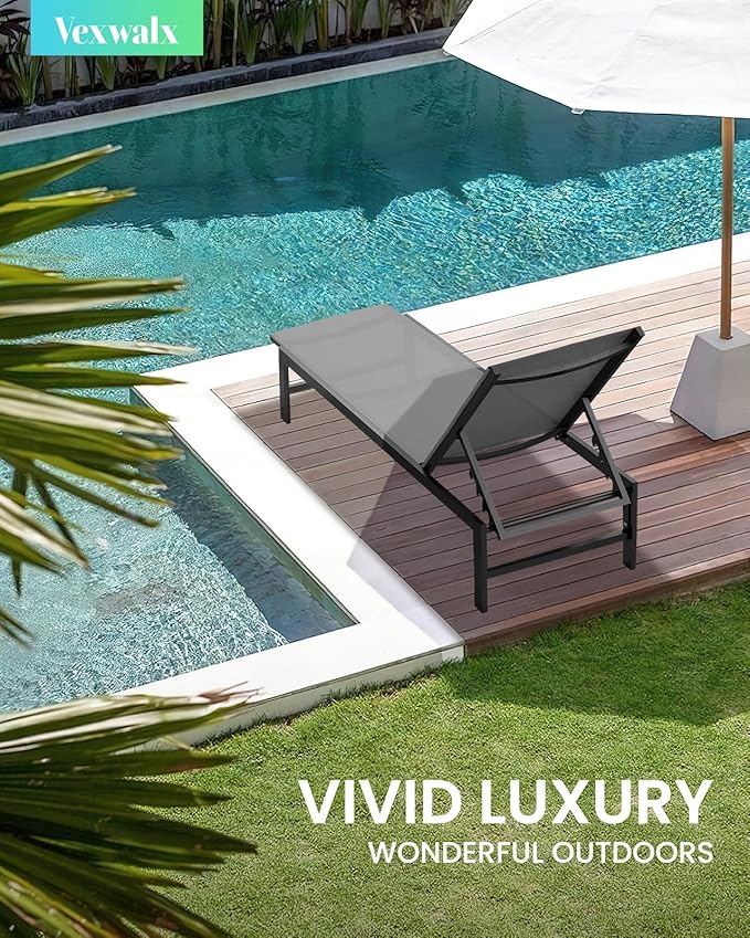 Outdoor Lounge Chairs Set of 3, Aluminum Chaise Lounge Chairs with 5-Position Recliner, Patio Lounge Chair for Backyard, Poolside, Deck, Lawn (Darkgray)