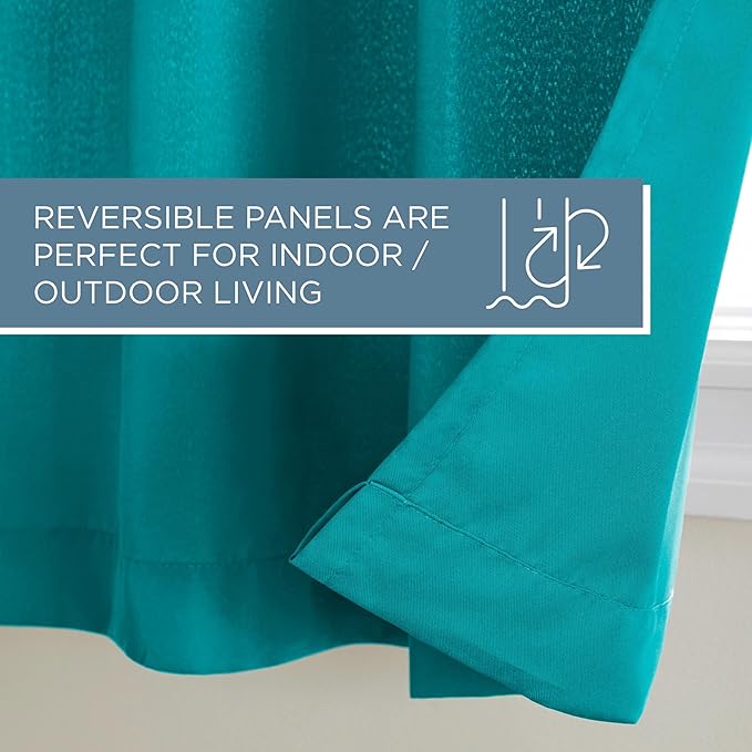 TOWN & COUNTRY BASICS Cabana Solid Heavyweight Indoor Outdoor Curtains, Light Filtering Opacity with Grommet Top, Water Repellent, 2-Pack Set, 54"x96", Teal