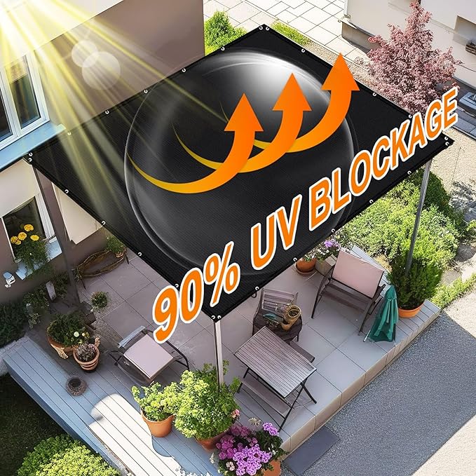 Artpuch 90% Sun Shade Cloth, 10 x 10 FT Pergola Shade Cover Canopy with Grommets, Sun Screen Fabric Tarp for Patio, Outdoor, Garden, Backyard, Black