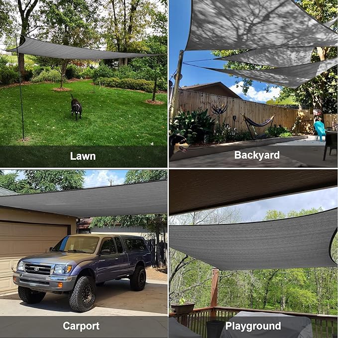 SUNLAX Sun Shade Sail 12' x 16' Dark Grey Rectangle Canopy Sail Shade Cover UV Block Permeable Sunshade Outdoor for Patio Backyard (We Make Custom Size)