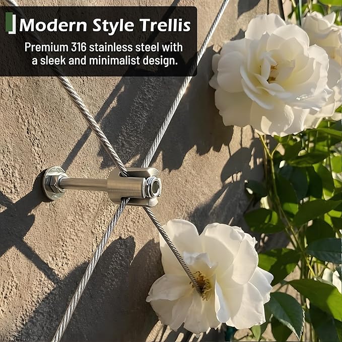Wire Trellis for Climbing Plants Outdoor, 30-Set Wall Wire Trellis Kit with 1/8in x 150ft Stainless Steel Cable & Cutter, T316 Espalier System for Fence and Garden DIY Projects