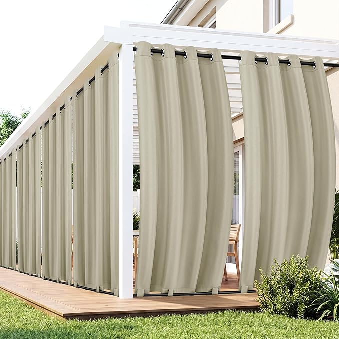 Gazebo Curtains Outdoor Waterproof 6 Panels - Windproof, Privacy, Weatherproof Outside Drapes for Patio Pergola Porch, Grommet Top and Tab Bottom Drape, 54x95 Inch, Taupe