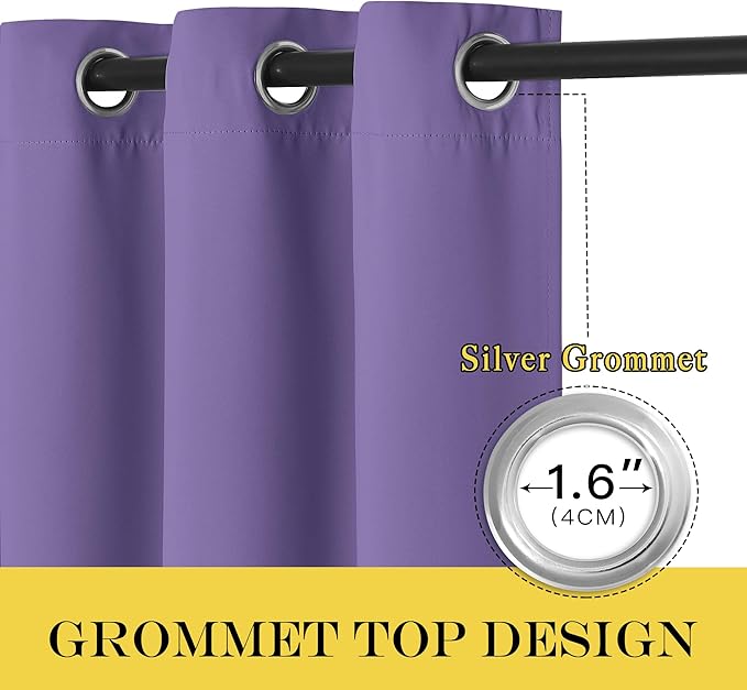 NICETOWN Blackout Lilac Purple Curtain 84 inches Long, Energy Saving Thermal Drape Grommet Sound Reducing Light Blocking Window Treatment for Baby Nursery Bedroom, 1 Panel, W100 x L84