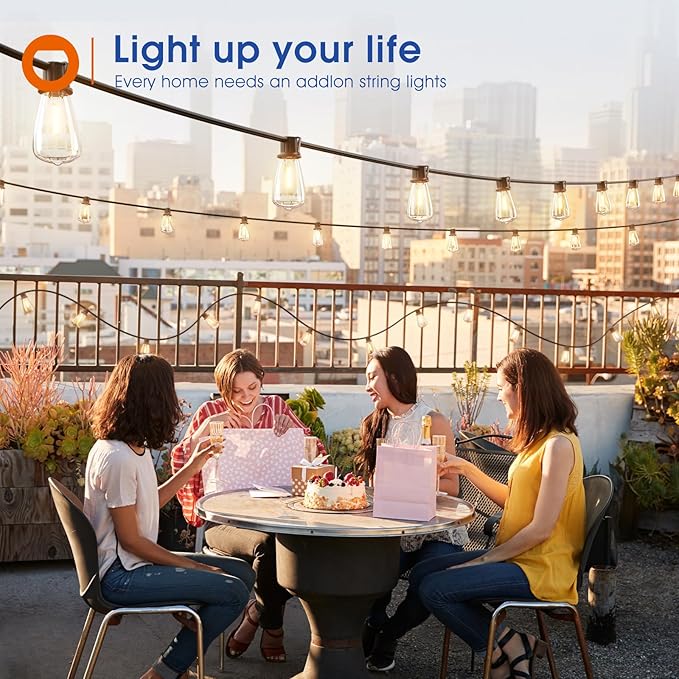 addlon 25FT LED Outdoor String Lights Waterproof Patio Lights with 9 Shatterproof ST38 Replaceable Bulbs(1 Spare), Dimmable Outside Hanging Light Connectable for Porch, Backyard, 2200K Warm Yellow